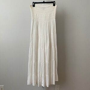 Nation AK Outfits Rayon Boho Coastal Smocked Tiered Maxi Dress Small White
